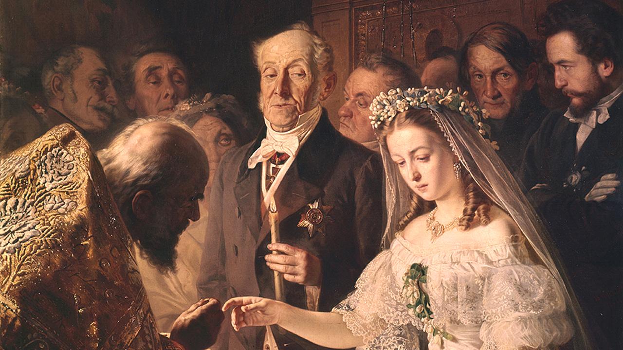 Картина старый муж и молодая жена